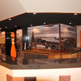 Bowling "Ramba Zamba" - Rückwand einer Theke - Acrylglas mit Digitaldrucken auf SK-Hochleistungsfolie